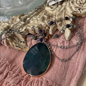 J. Jill beautiful 19” Blue Tourmaline Pendant Necklace with beaded chain detail.